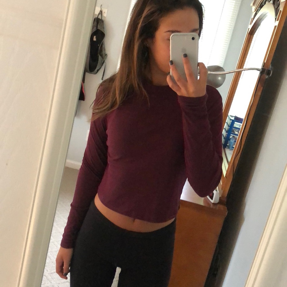 H&M Burgundy Mock Neck Long Sleeve Crop Top